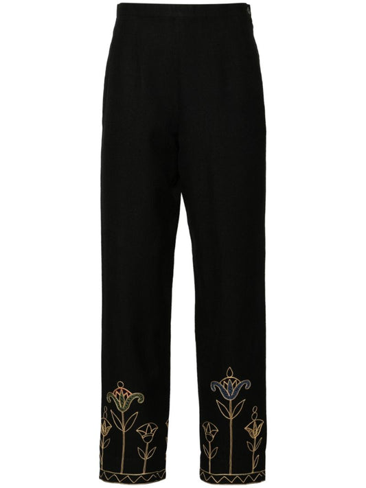 Blue Floral-embroidered Trousers