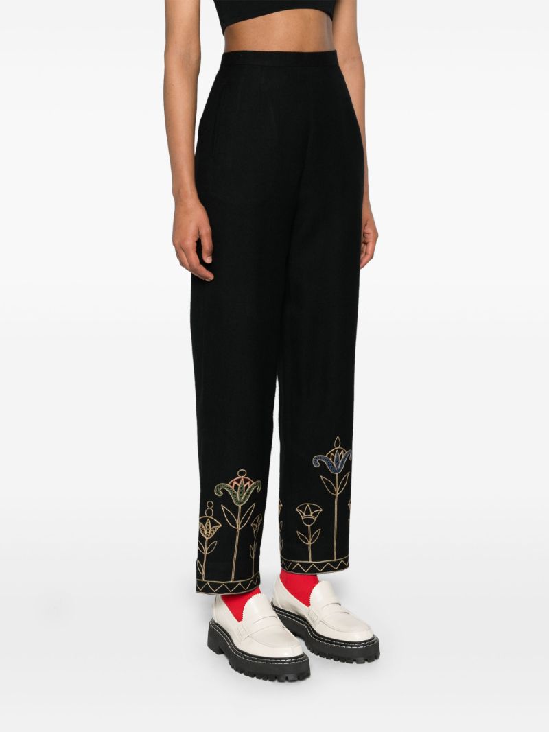 Blue Floral-embroidered Trousers