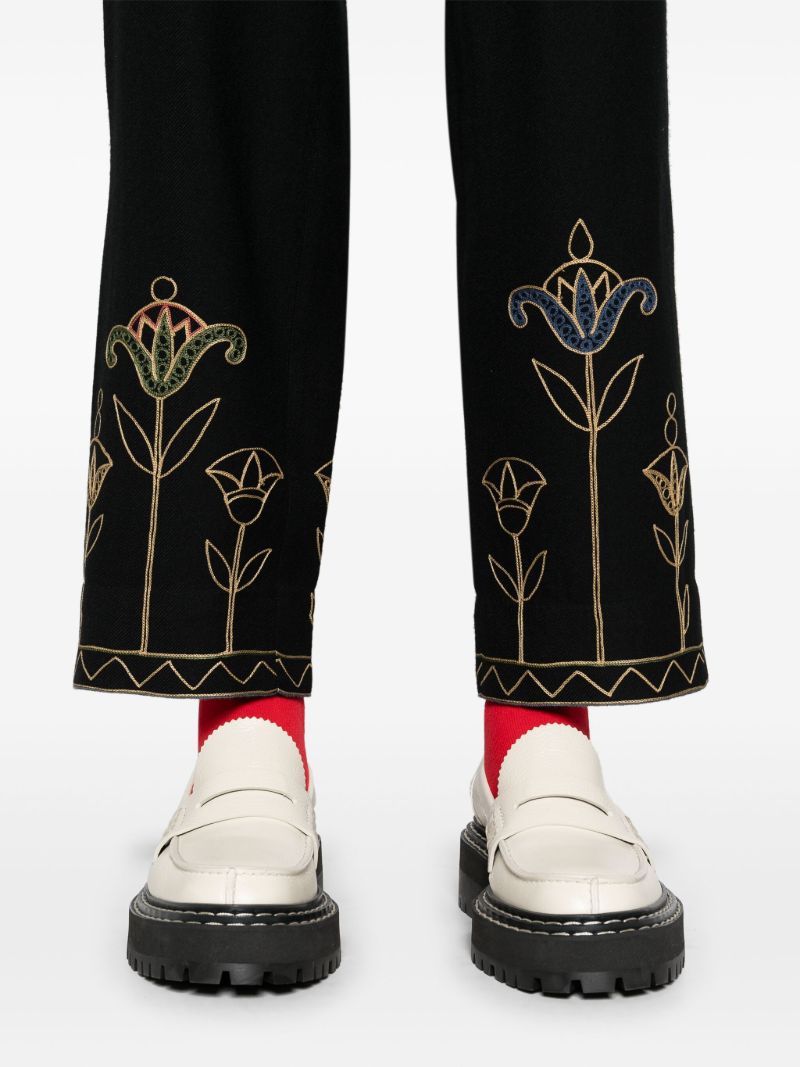 Blue Floral-embroidered Trousers