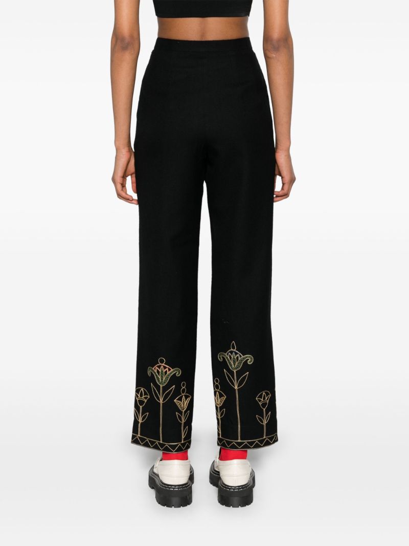 Blue Floral-embroidered Trousers