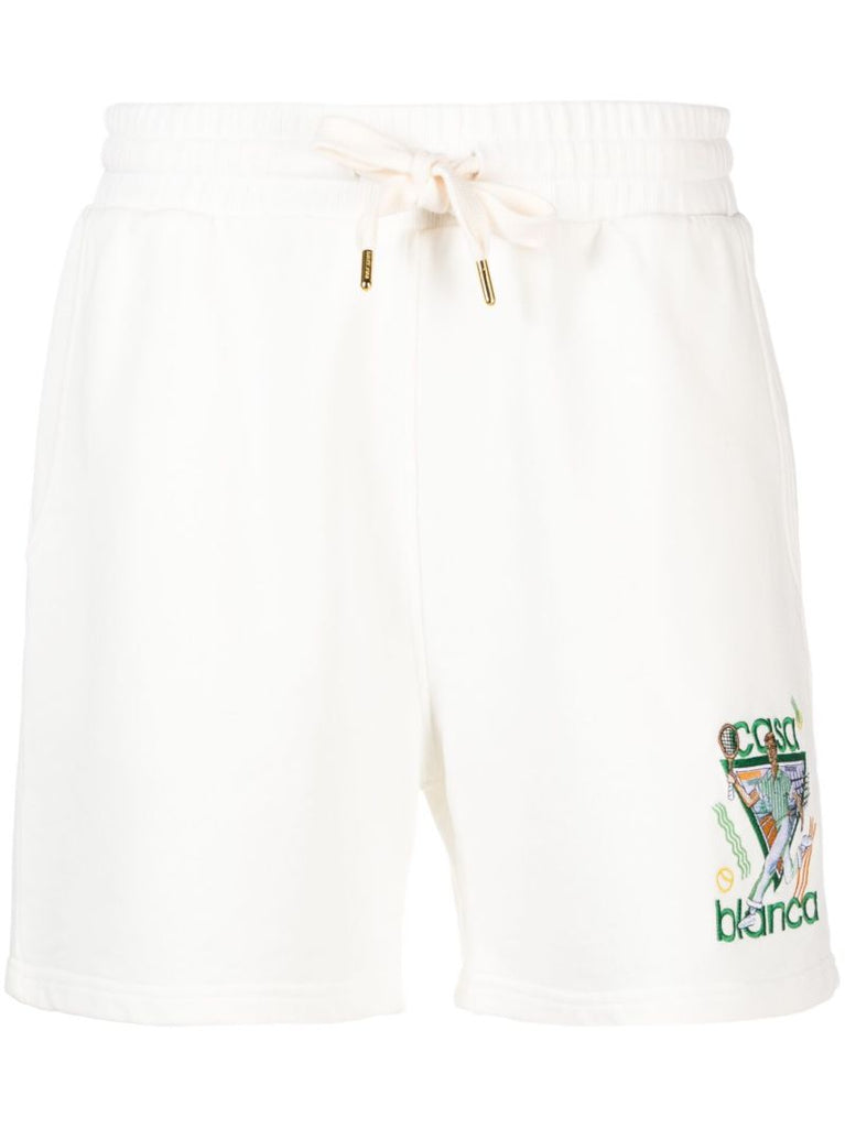 White Logo Embroidered Track Shorts