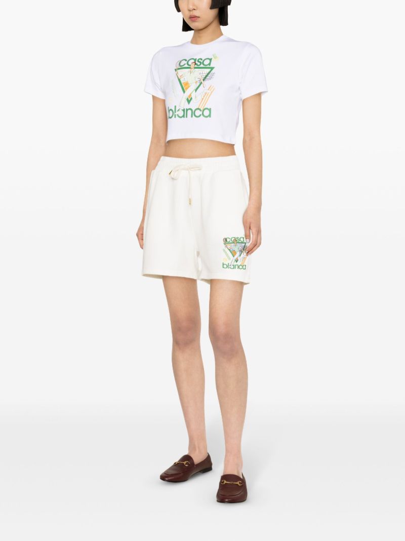 White Logo Embroidered Track Shorts