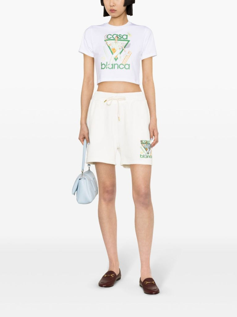 White Logo Embroidered Track Shorts