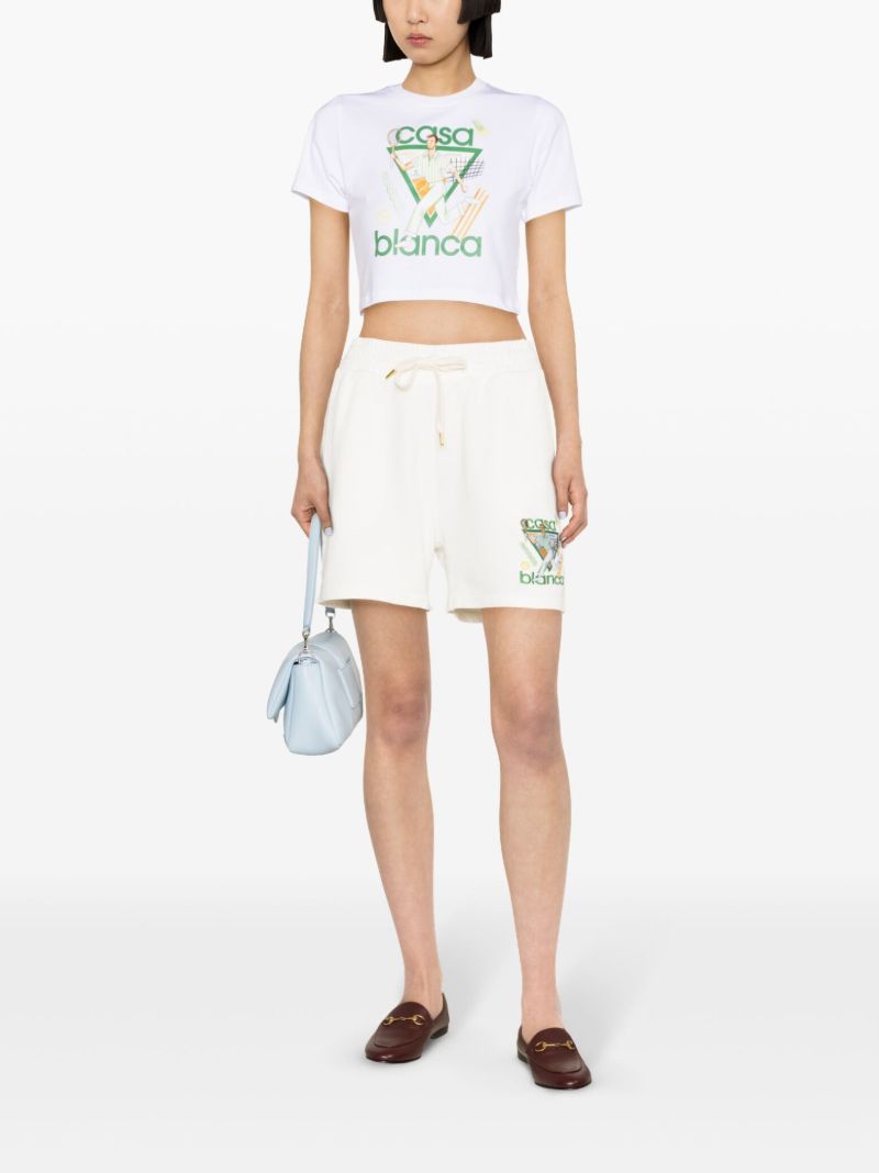 White Logo Embroidered Track Shorts