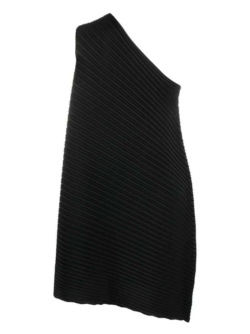 Black Reiteration One-shoulder Pleated Dress