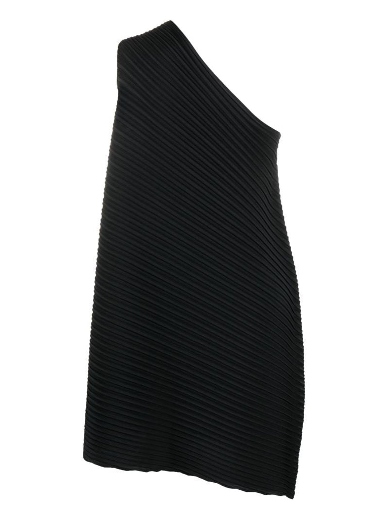 Black Reiteration One-shoulder Pleated Dress