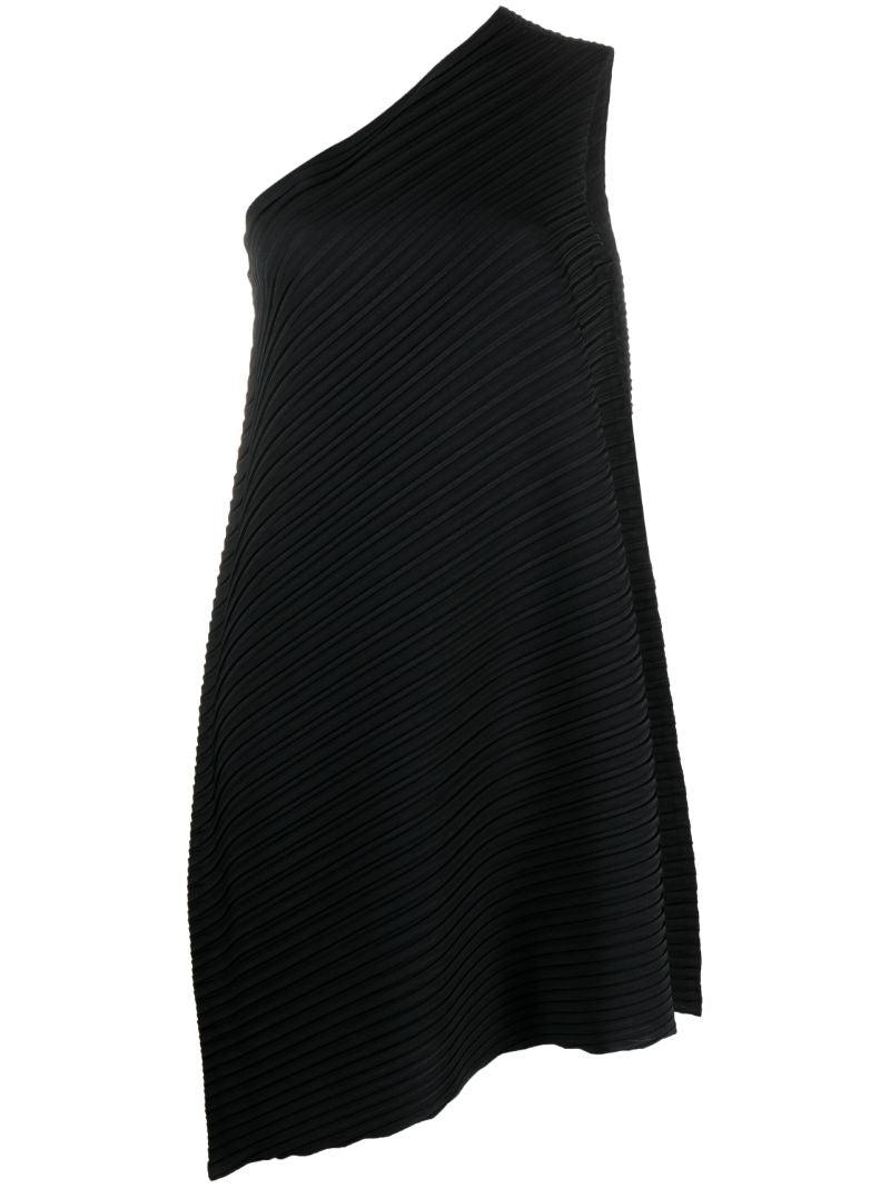 Black Reiteration One-shoulder Pleated Dress