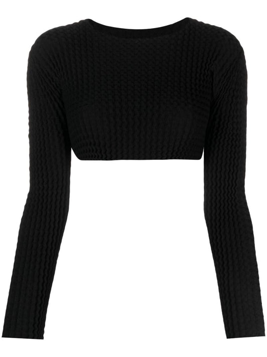 Black Spongy PlissÃ_x0083_Â© Crop Top