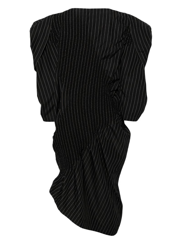 Black Contraction Pinstripe-print Midi Dress