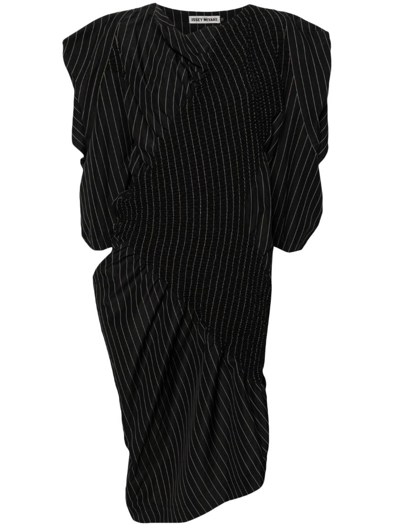 Black Contraction Pinstripe-print Midi Dress