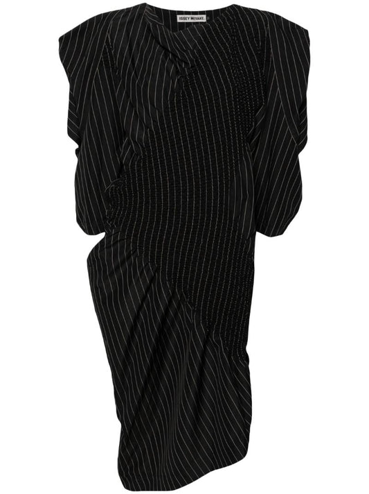 Black Contraction Pinstripe-print Midi Dress