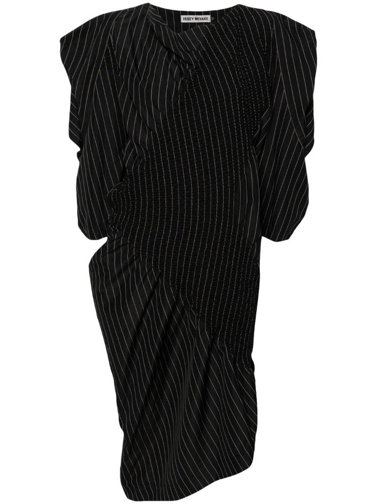 Black Contraction Pinstripe-print Midi Dress