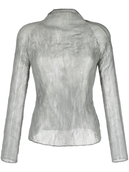 Grey Chiffon Twist PlissÃ_x0083_Â© Top