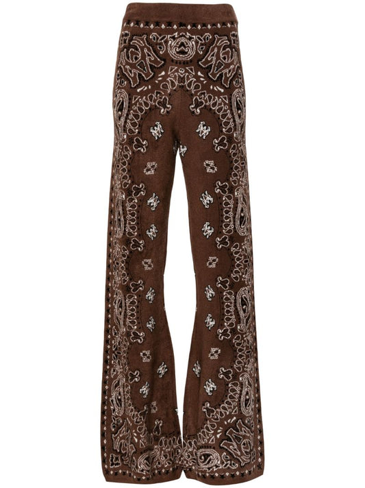 Brown Bandana Intarsia Knit Track Pants