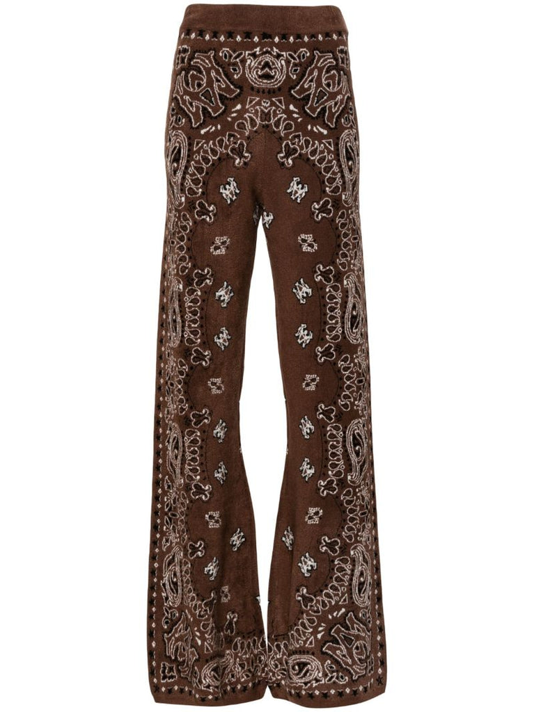 Brown Bandana Intarsia Knit Track Pants