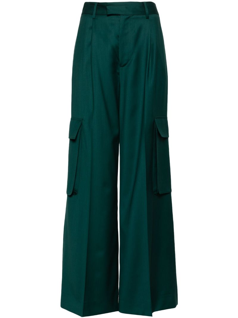 Green Wide-leg Cargo Wool Trousers