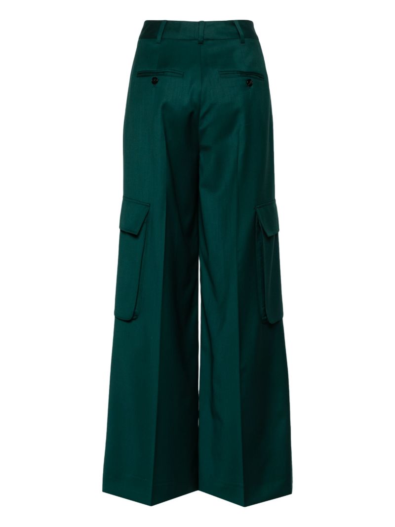 Green Wide-leg Cargo Wool Trousers