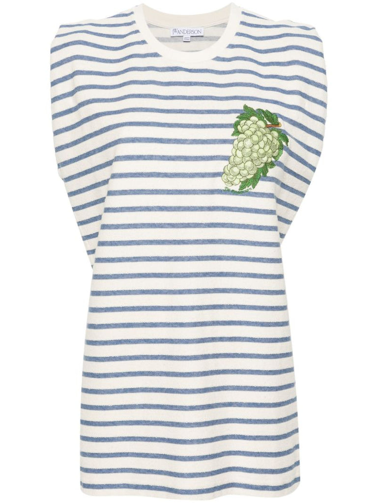Neutral Grape-embroidered Cotton Vest