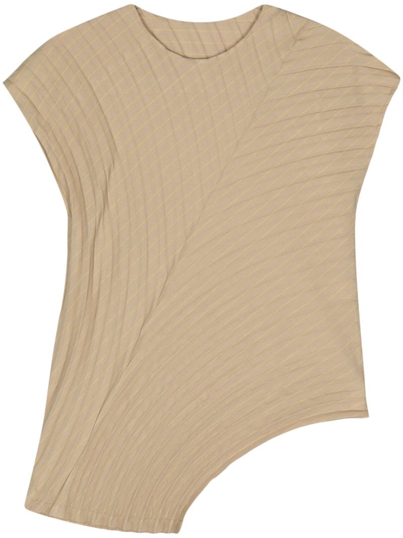 Neutral Curved Pleats Top