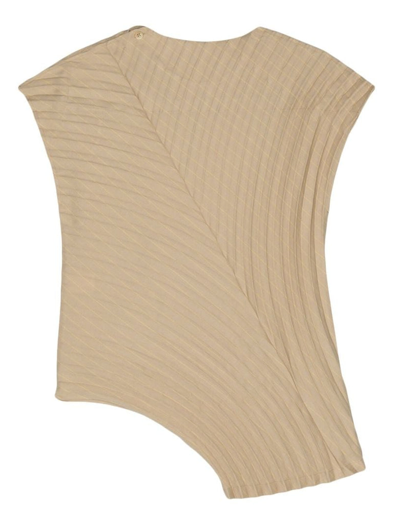 Neutral Curved Pleats Top