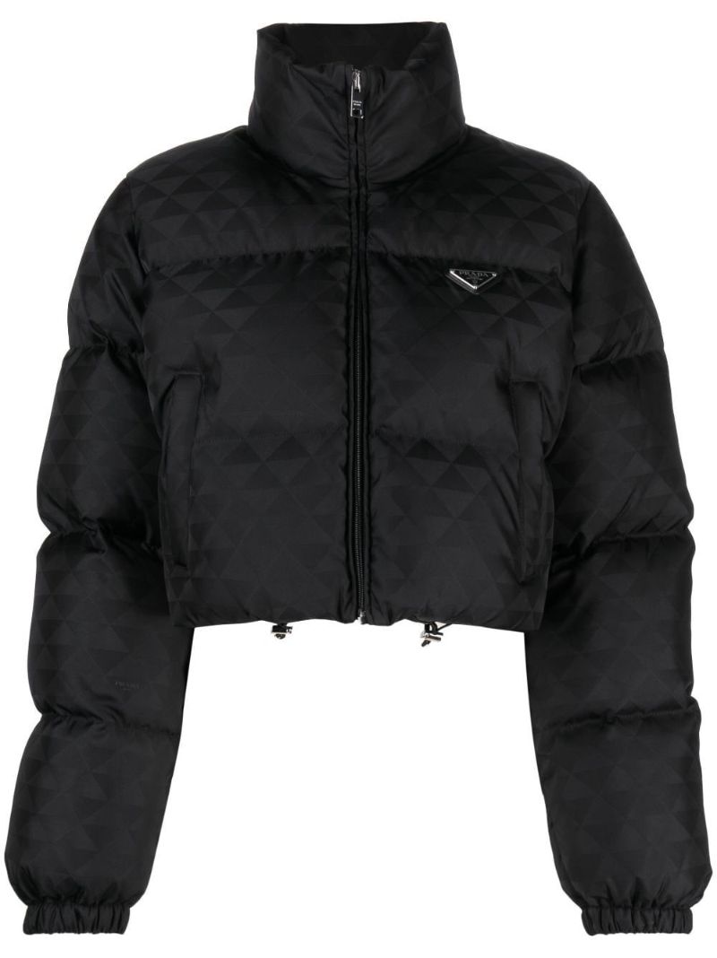 Black Re-nylon Cropped Puffer Jacket