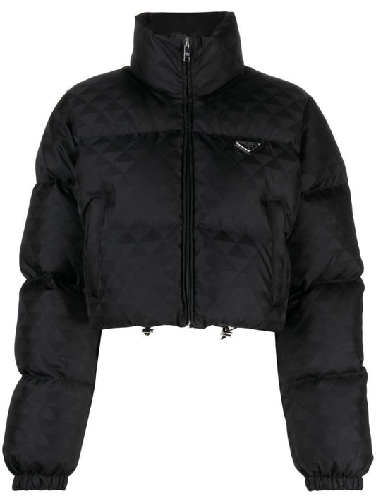 Black Re-nylon Cropped Puffer Jacket