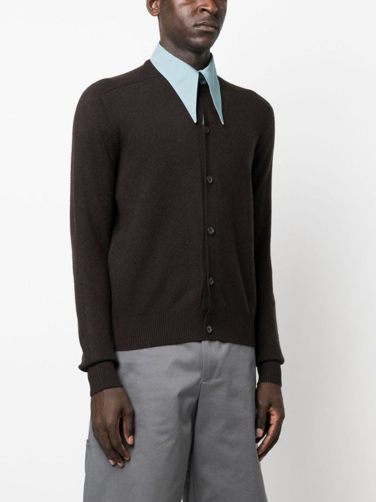 Brown Detachable-collar Cardigan