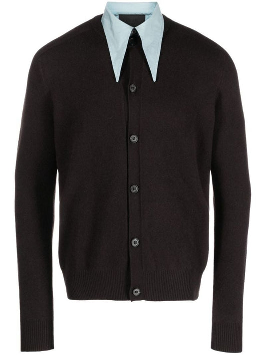 Brown Detachable-collar Cardigan