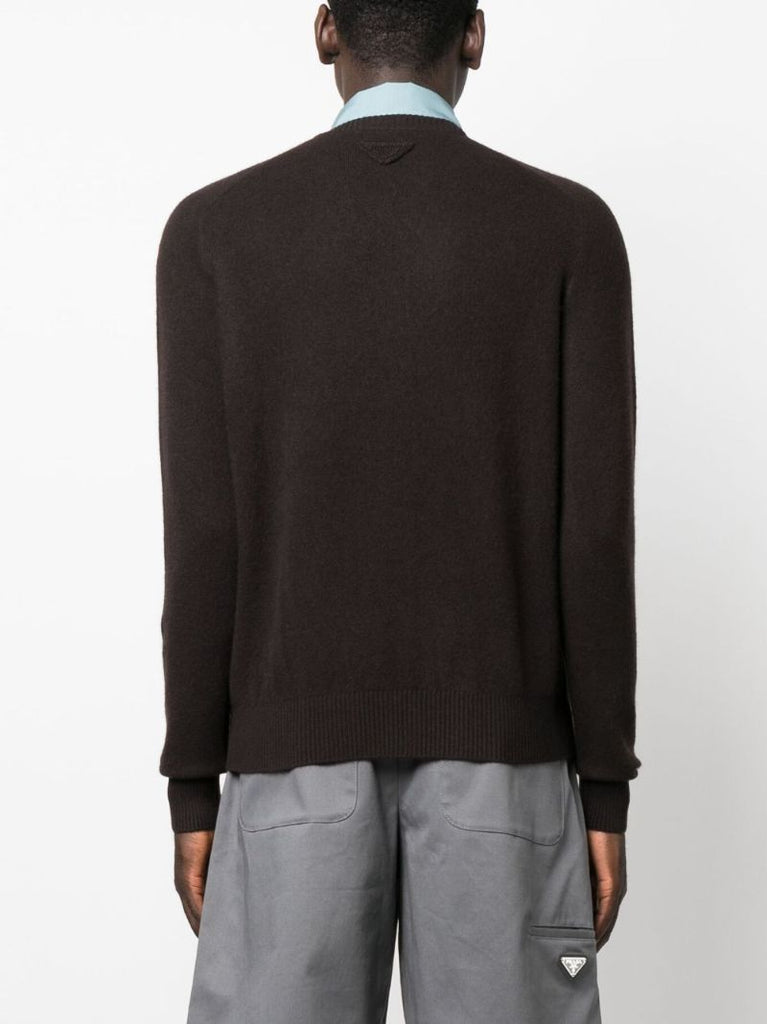 Brown Detachable-collar Cardigan