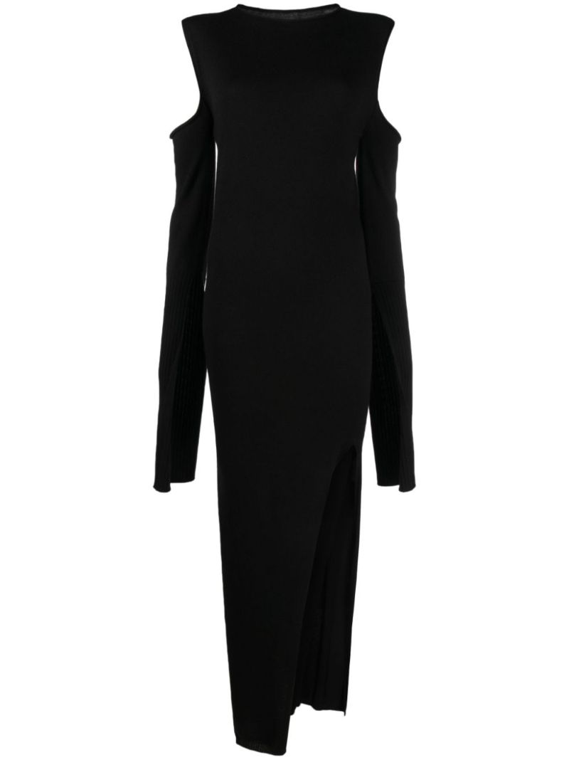 Black Cold-shoulder Wool Maxi Dress