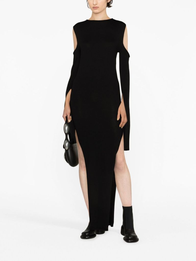 Black Cold-shoulder Wool Maxi Dress