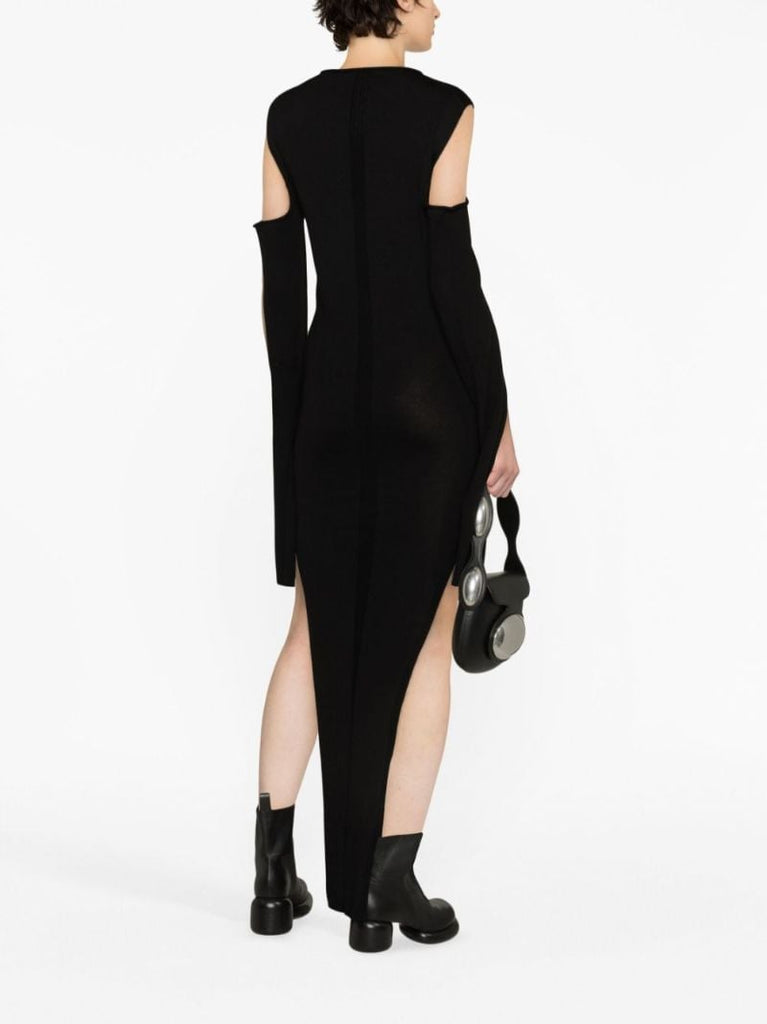 Black Cold-shoulder Wool Maxi Dress