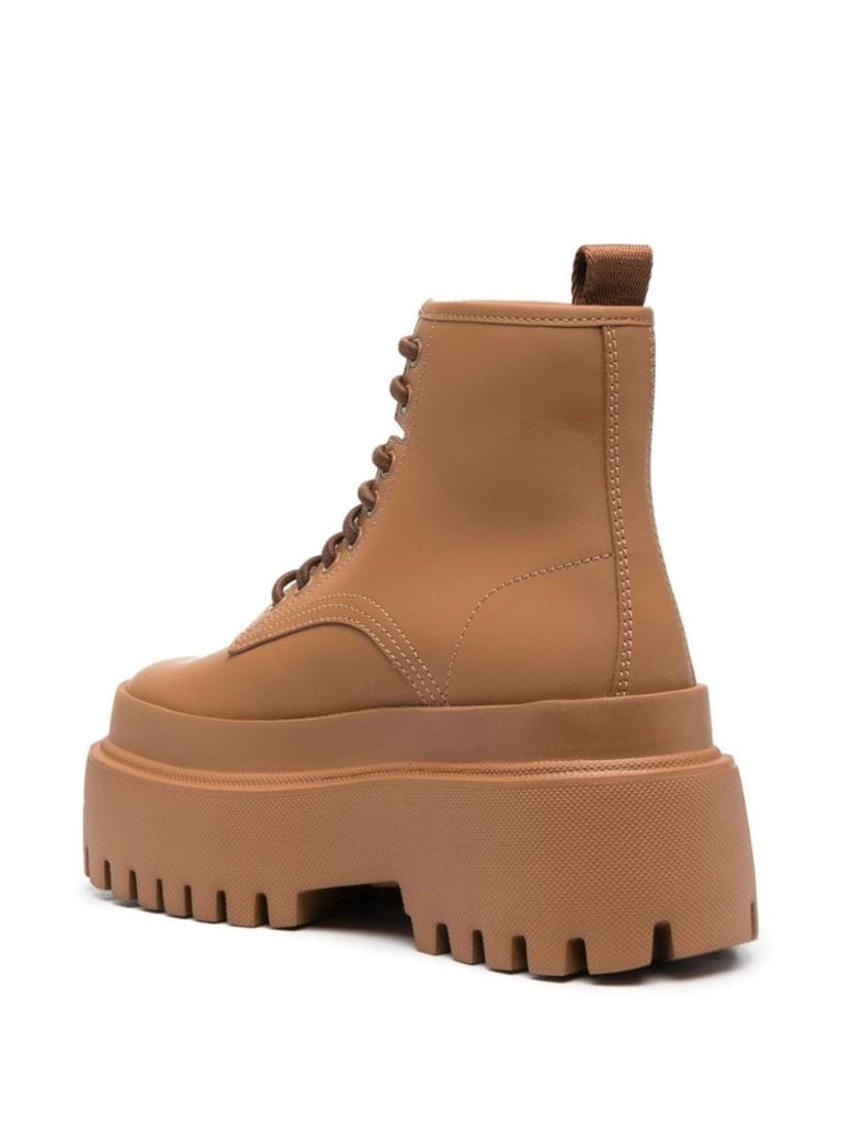 Brown Platform Leather Ankle Boots
