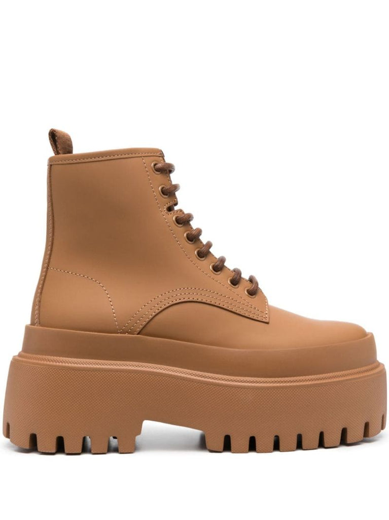 Brown Platform Leather Ankle Boots