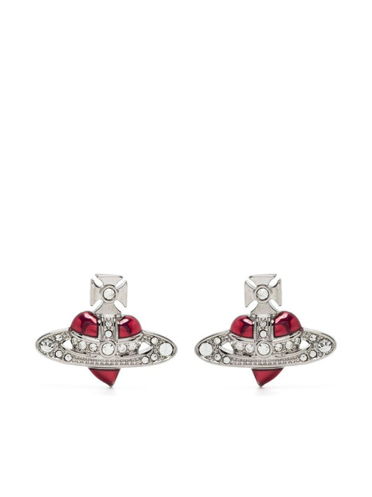 Silver-tone New Diamante Heart Stud Earrings