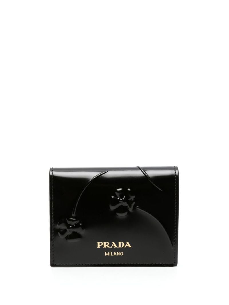 Black Floral Embossed Patent Leather Wallet