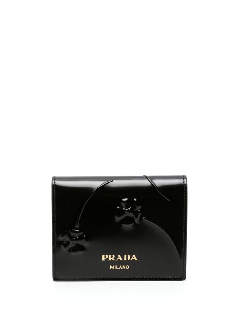 Black Floral Embossed Patent Leather Wallet