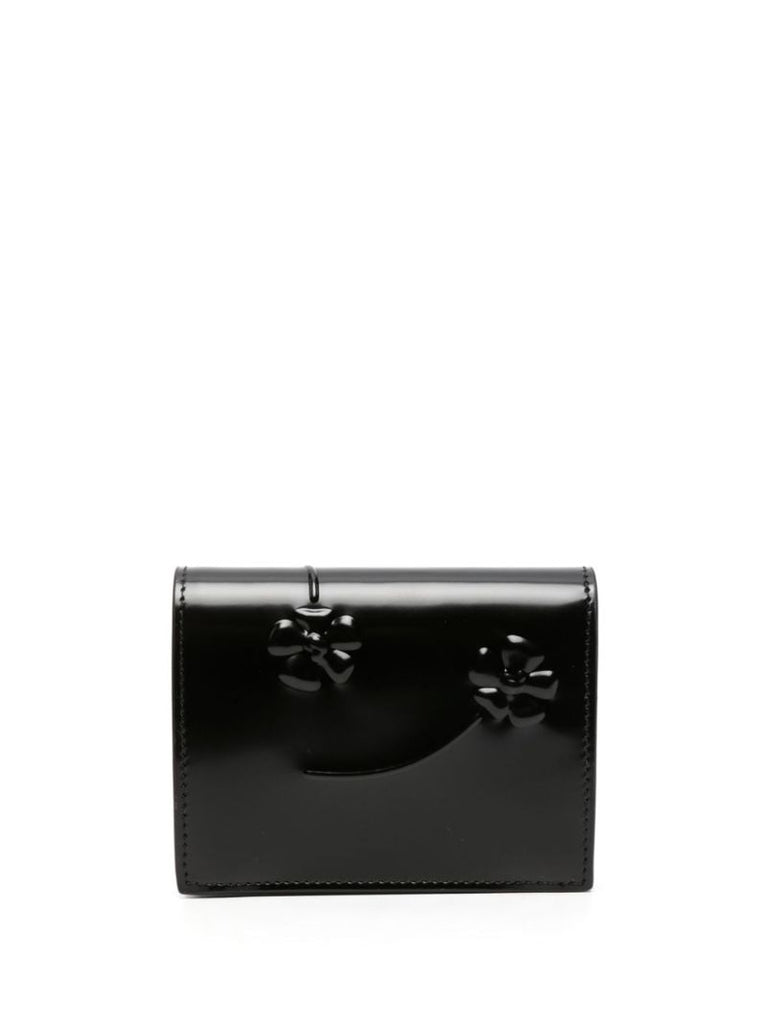 Black Floral Embossed Patent Leather Wallet