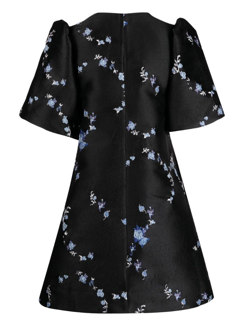 Black 3d Floral-jacquard Mini Dress