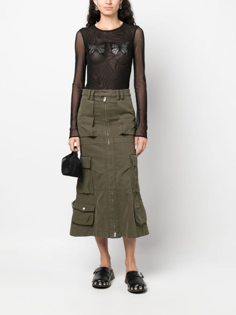 Black Butterfly-embroidered Mesh Top