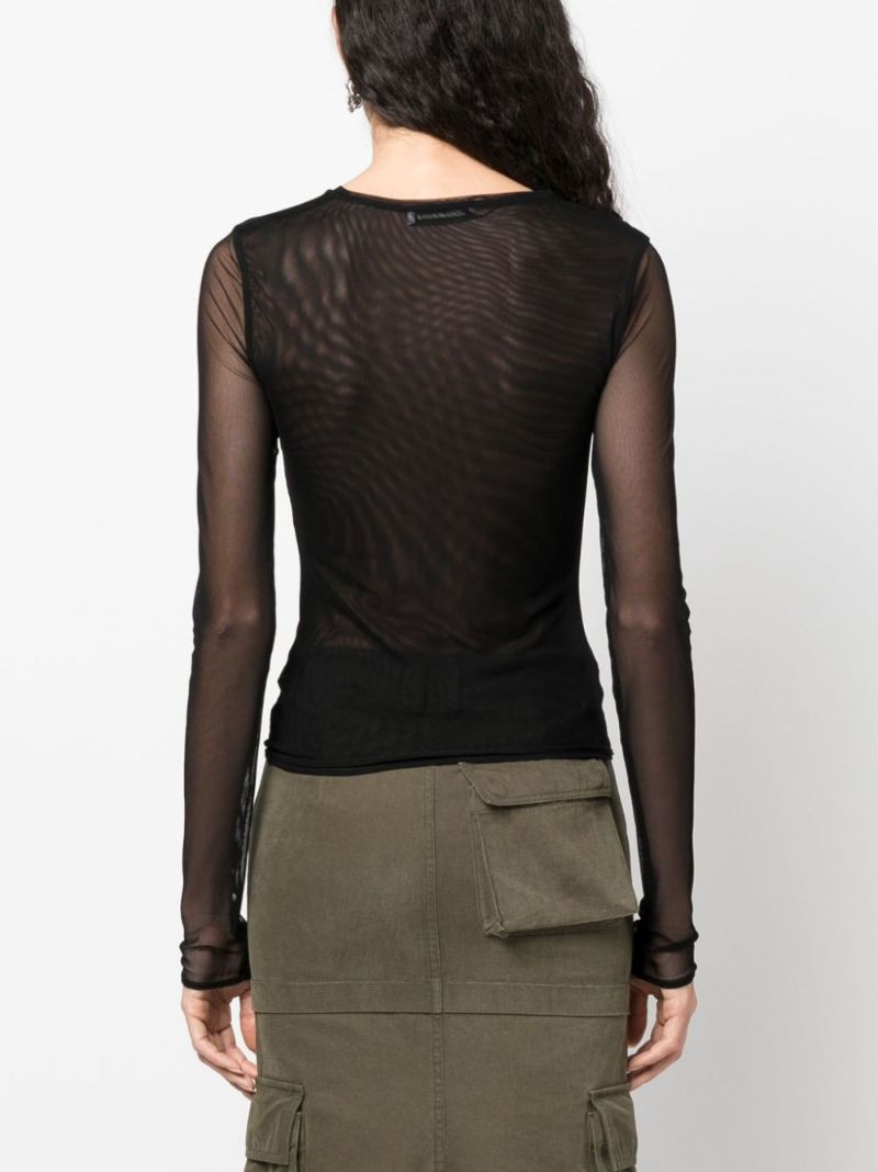 Black Butterfly-embroidered Mesh Top