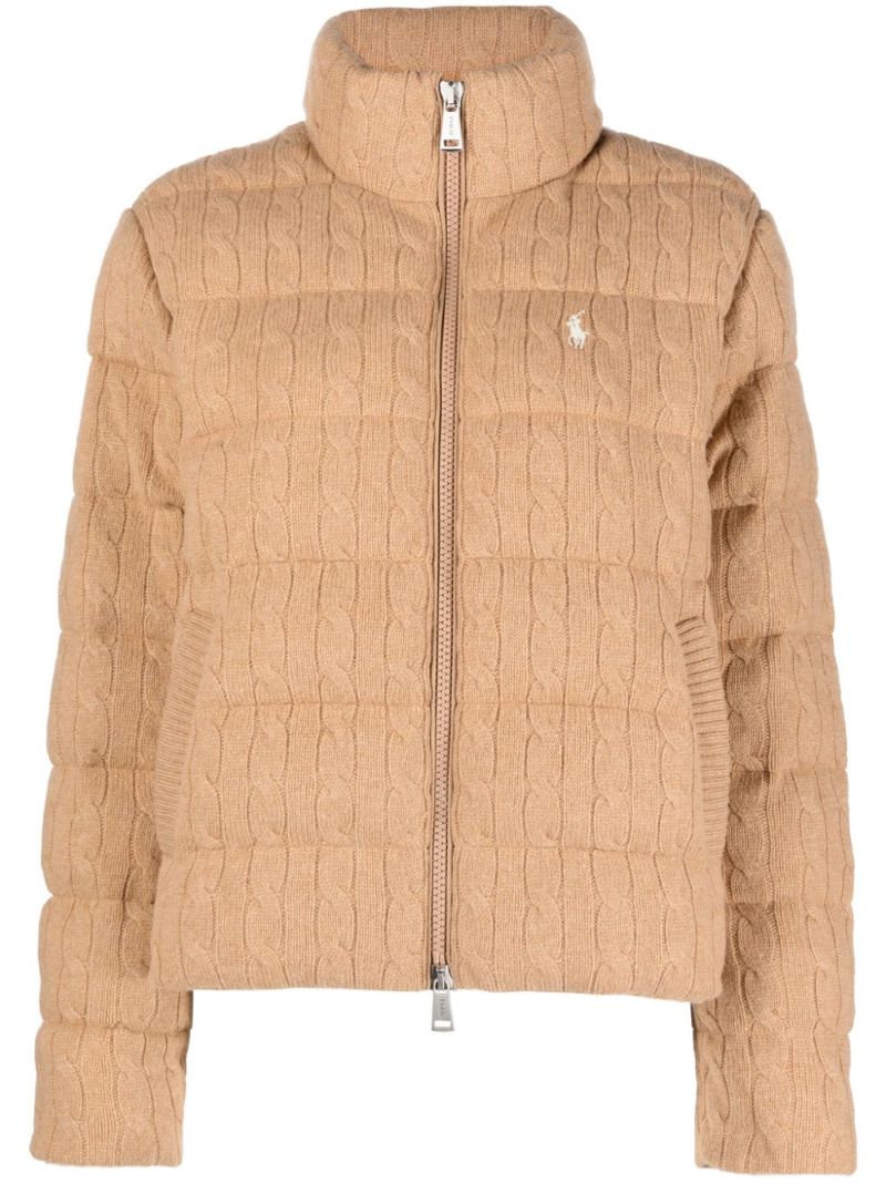 Brown Cable Knit Puffer Jacket