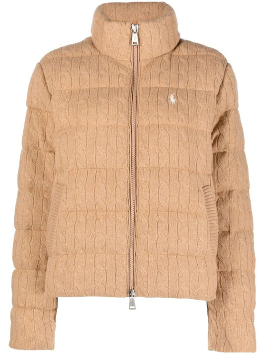 Brown Cable Knit Puffer Jacket