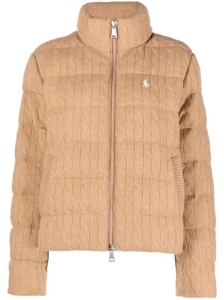 Brown Cable Knit Puffer Jacket