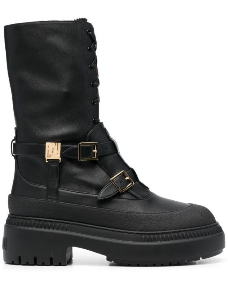 Black Delfine Leather Combat Boots