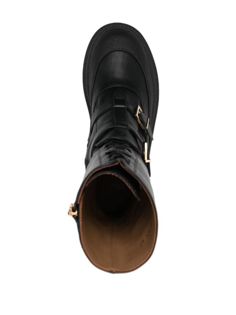 Black Delfine Leather Combat Boots