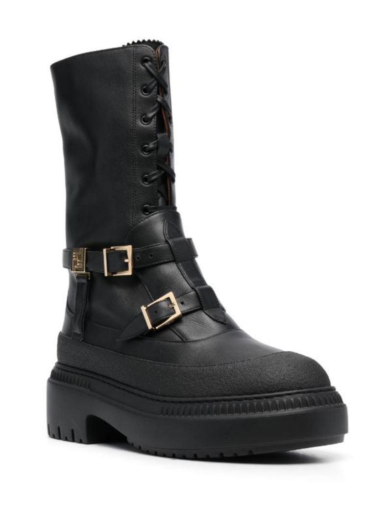 Black Delfine Leather Combat Boots