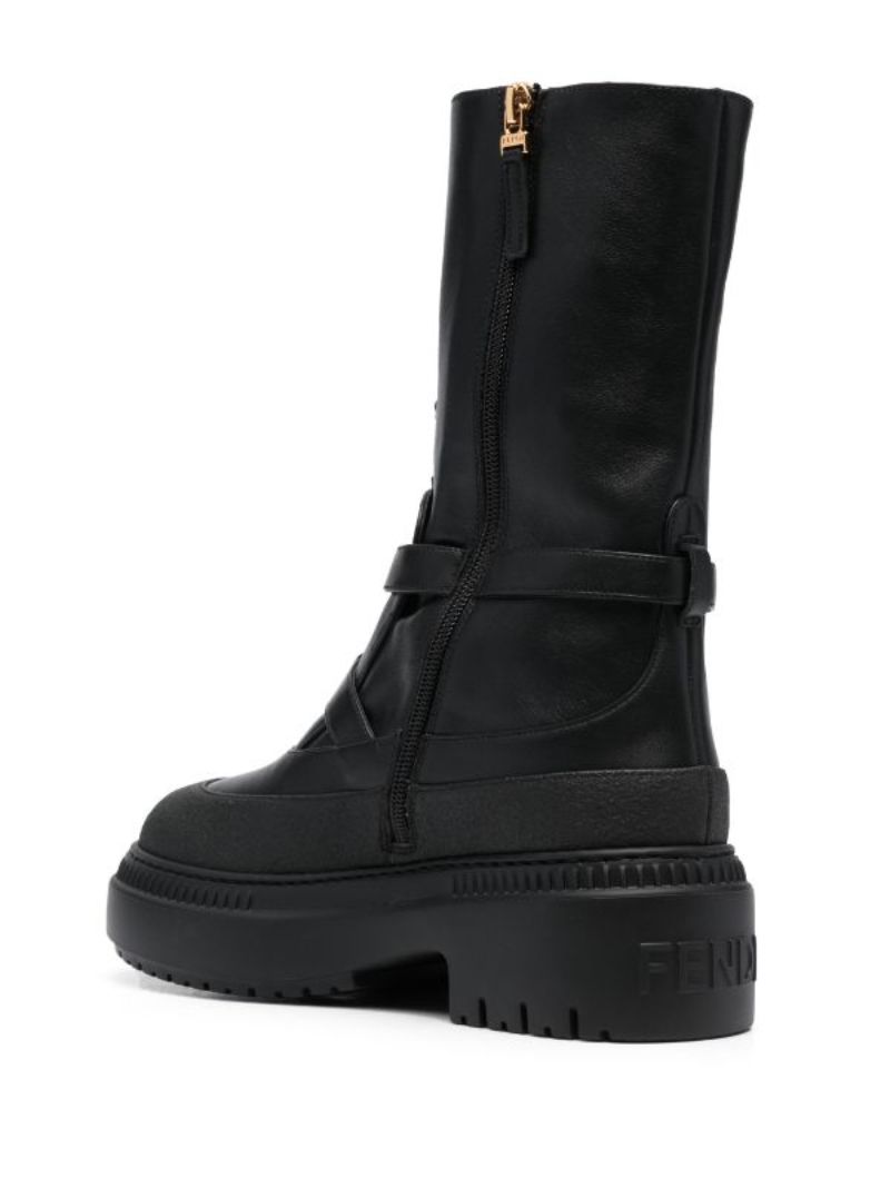 Black Delfine Leather Combat Boots