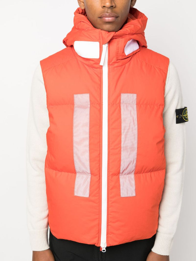 Orange Marina Hooded Quilted Cotton Vest