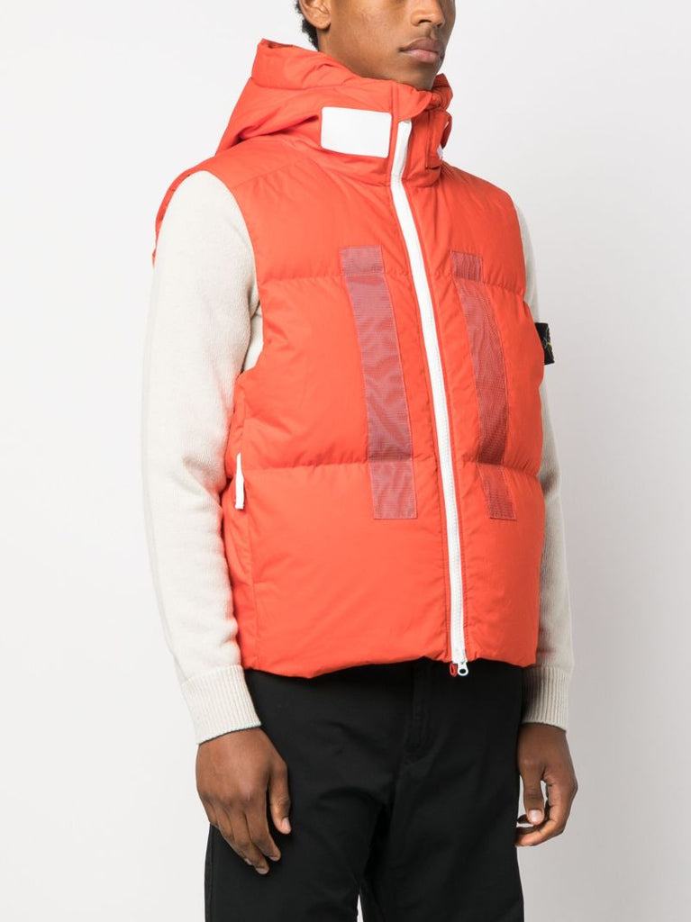 Orange Marina Hooded Quilted Cotton Vest